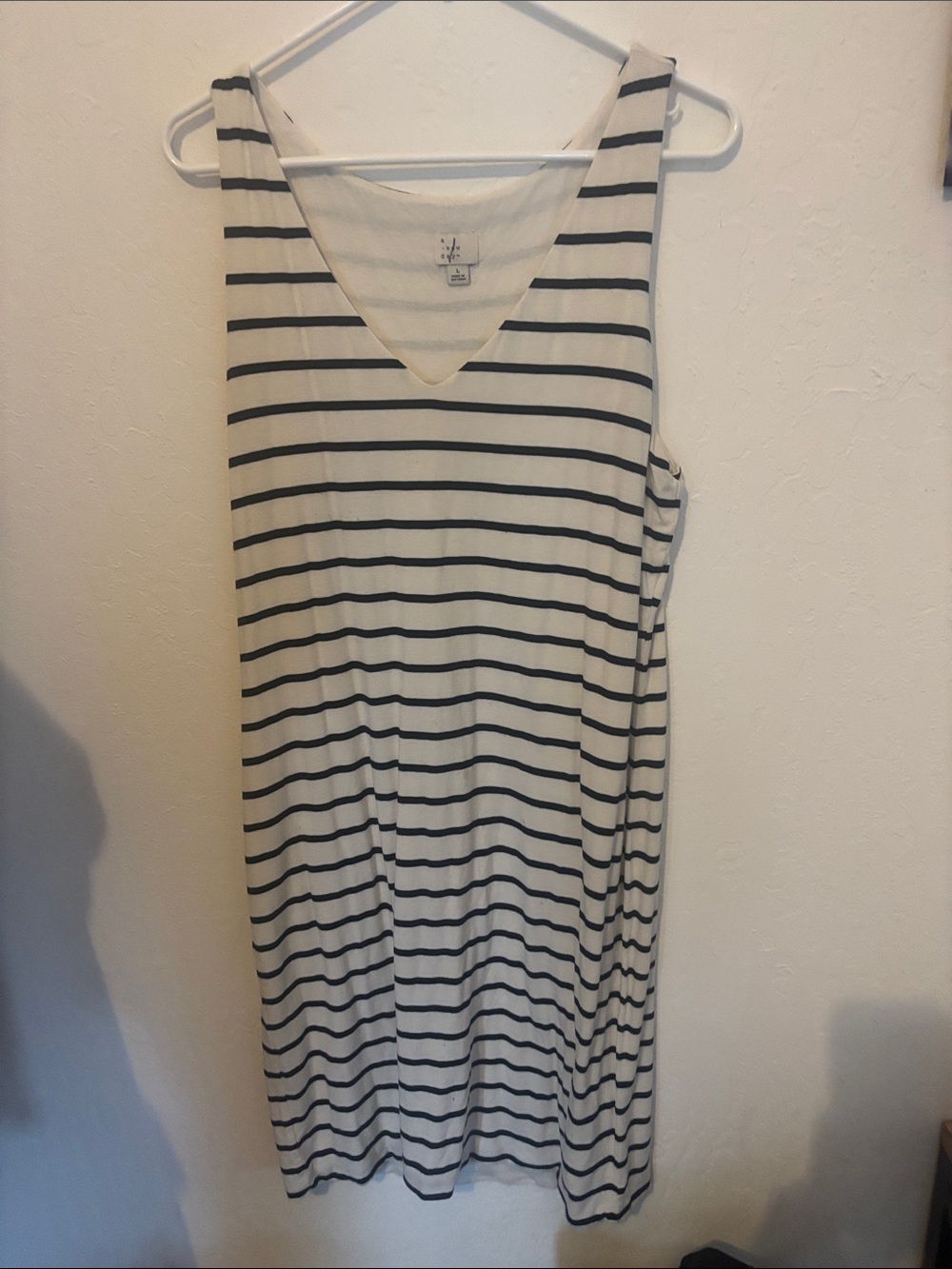 Striped V-Neck Sleeveless Dress - White & Black